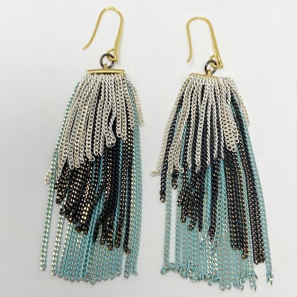 Tri-color Chain Dangle Statement Earrings - Picture 3 of 9